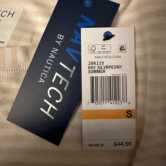 NWT Nautica women’s twist front T-shirt size small tan and white fine stripes - Picture 3 of 5